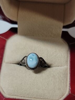 Blue Larimar Oval Silver Ring - Women Jewelry